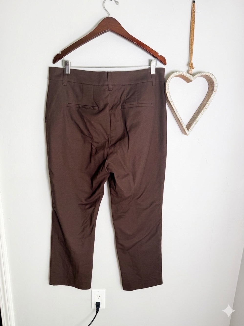 Vince Dark Brown Straight Leg Trousers Size 14 Cotton Viscose Flat Front Pants - Picture 2 of 15